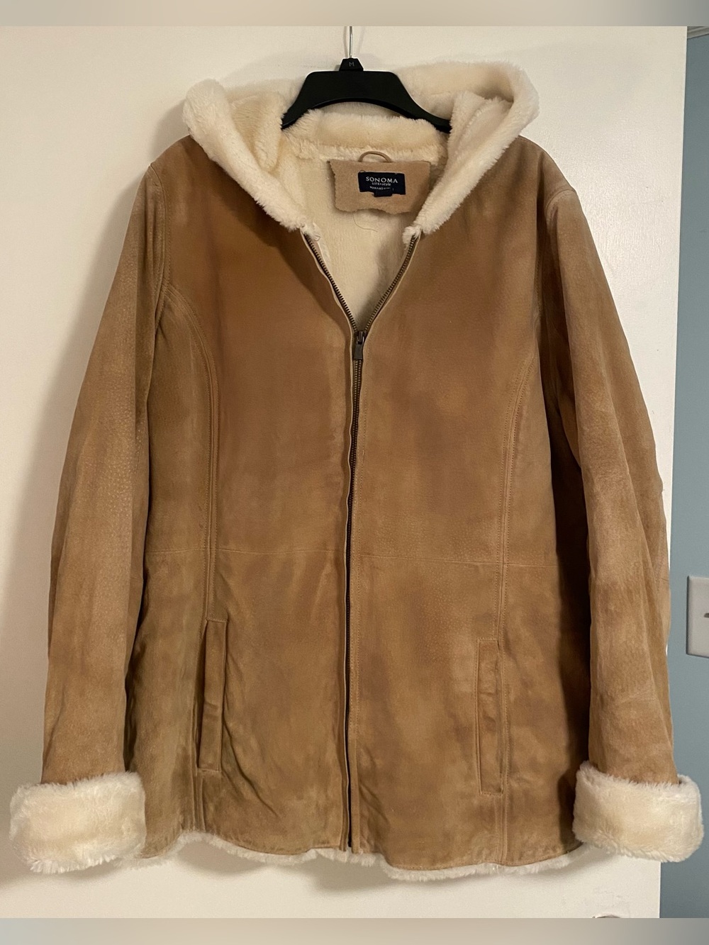VTG Genuine Suede 100% Leather Fur Lined Coat Jacket Hooded Women’s XL Y2K Chic